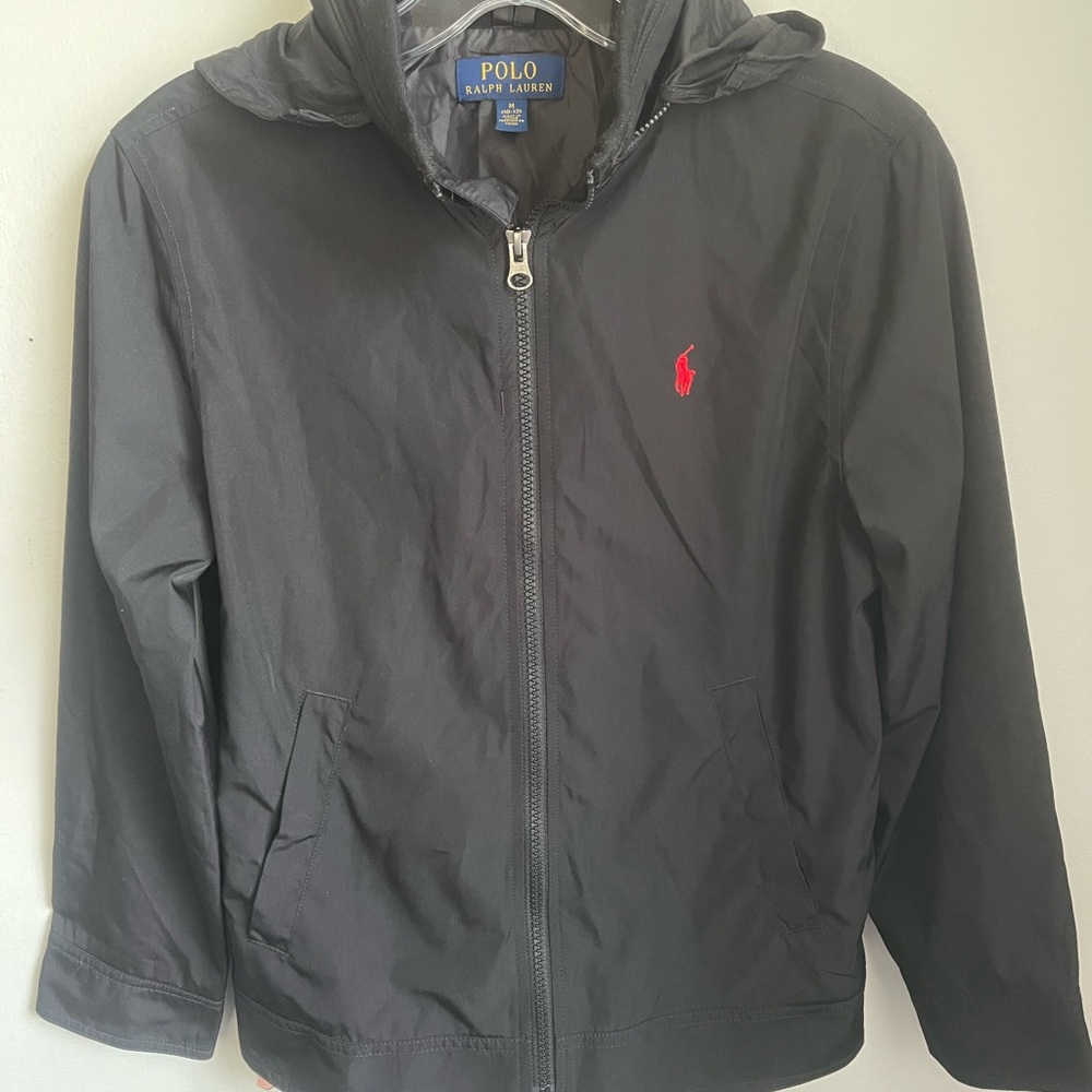 Polo Ralph Lauren Black Hoodie Windbreaker Jacket Full Zip Boys Size 10/ 12